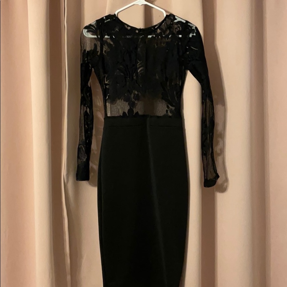Fancy lace tight black dress